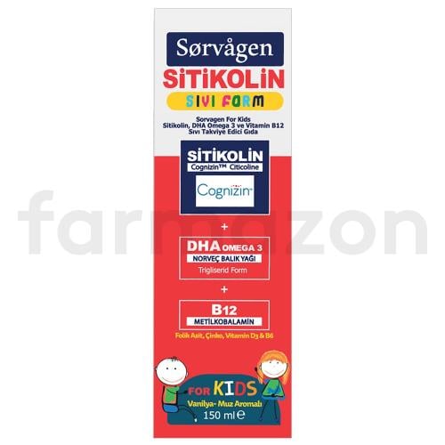 Sorvagen Kids Sıvı Form Sitikolin Dha Omega 3 Norveç Balık Yağı ve B12 150 ml